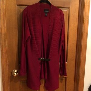 Cynthia Rowley Rusty Red Open-Front Belted Cardigan Sweater
